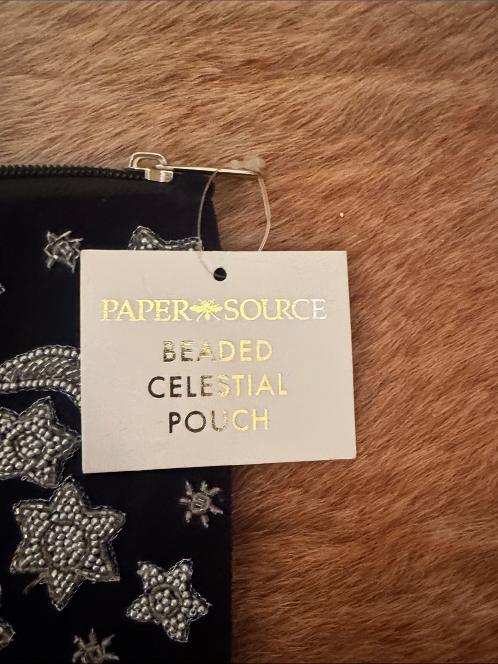 Paper Source Navy Velvet Clutch with Silver Beaded Stars & Moons - Picture 4 of 6
